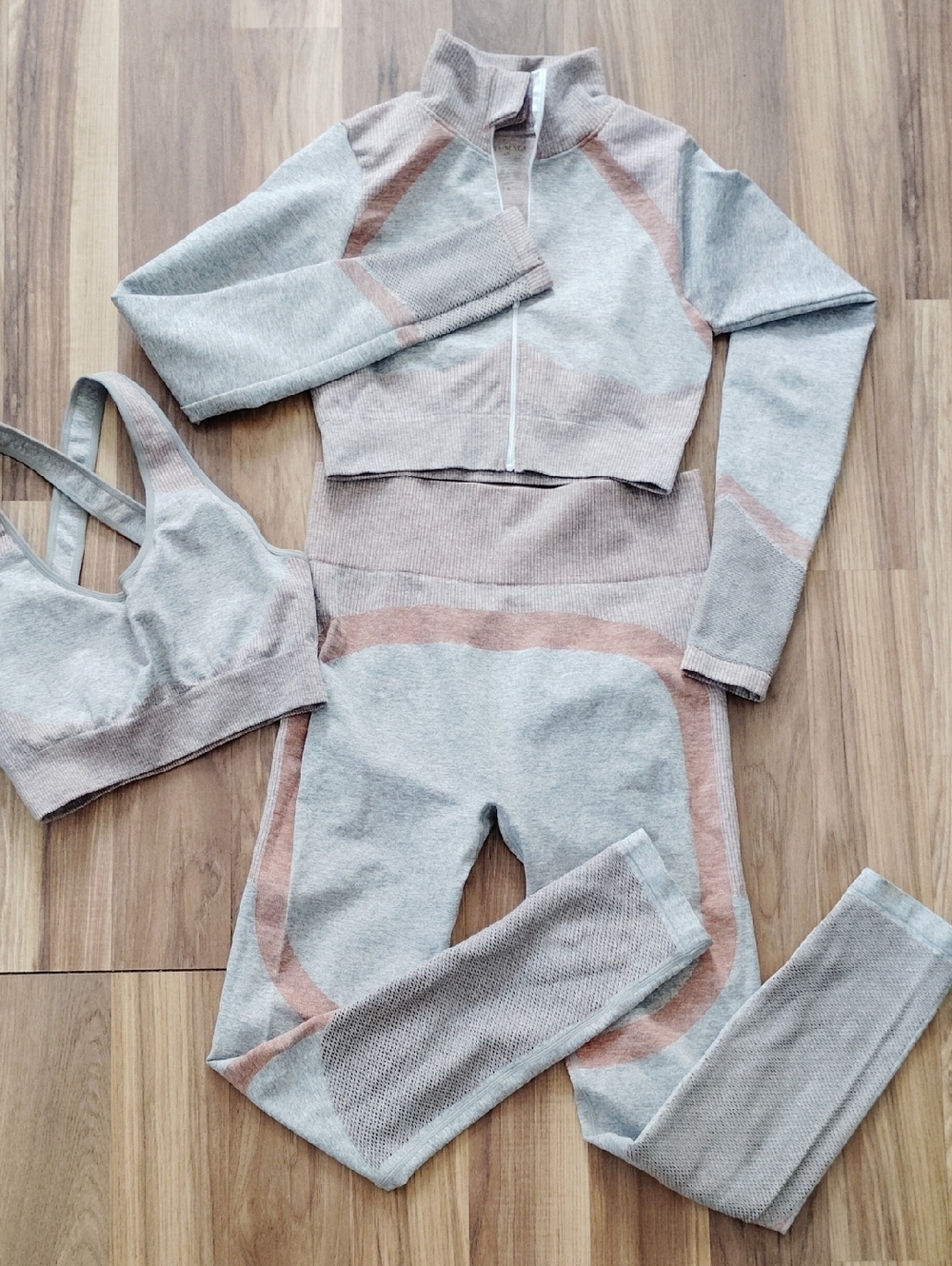 Women's  3-Piece Active Set - Gray with Blush Trim